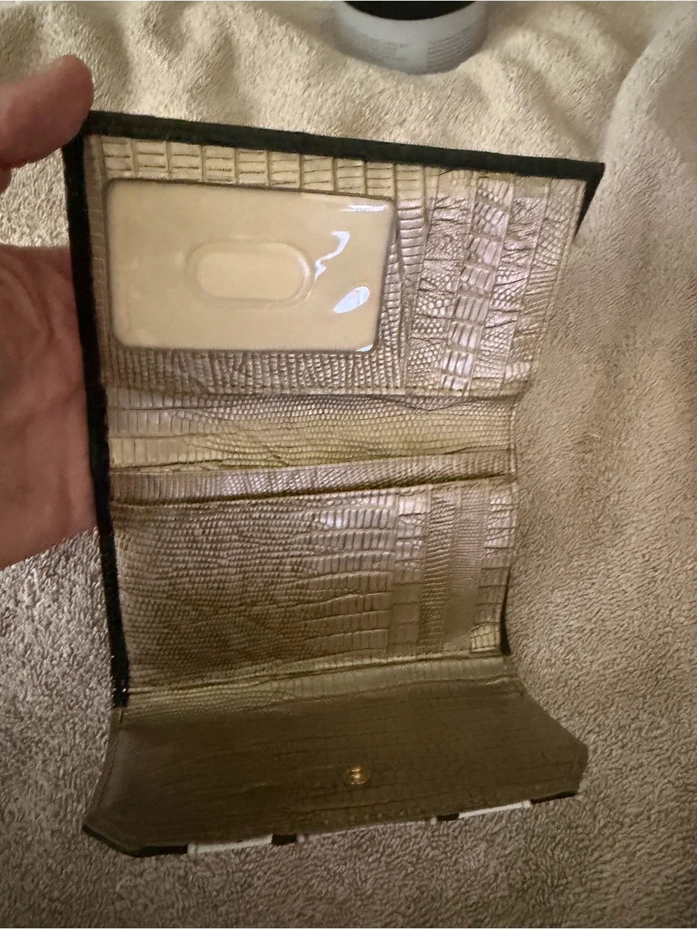 Brahmin Black, Cream and Gold Croc-Embossed Foldover Wallet